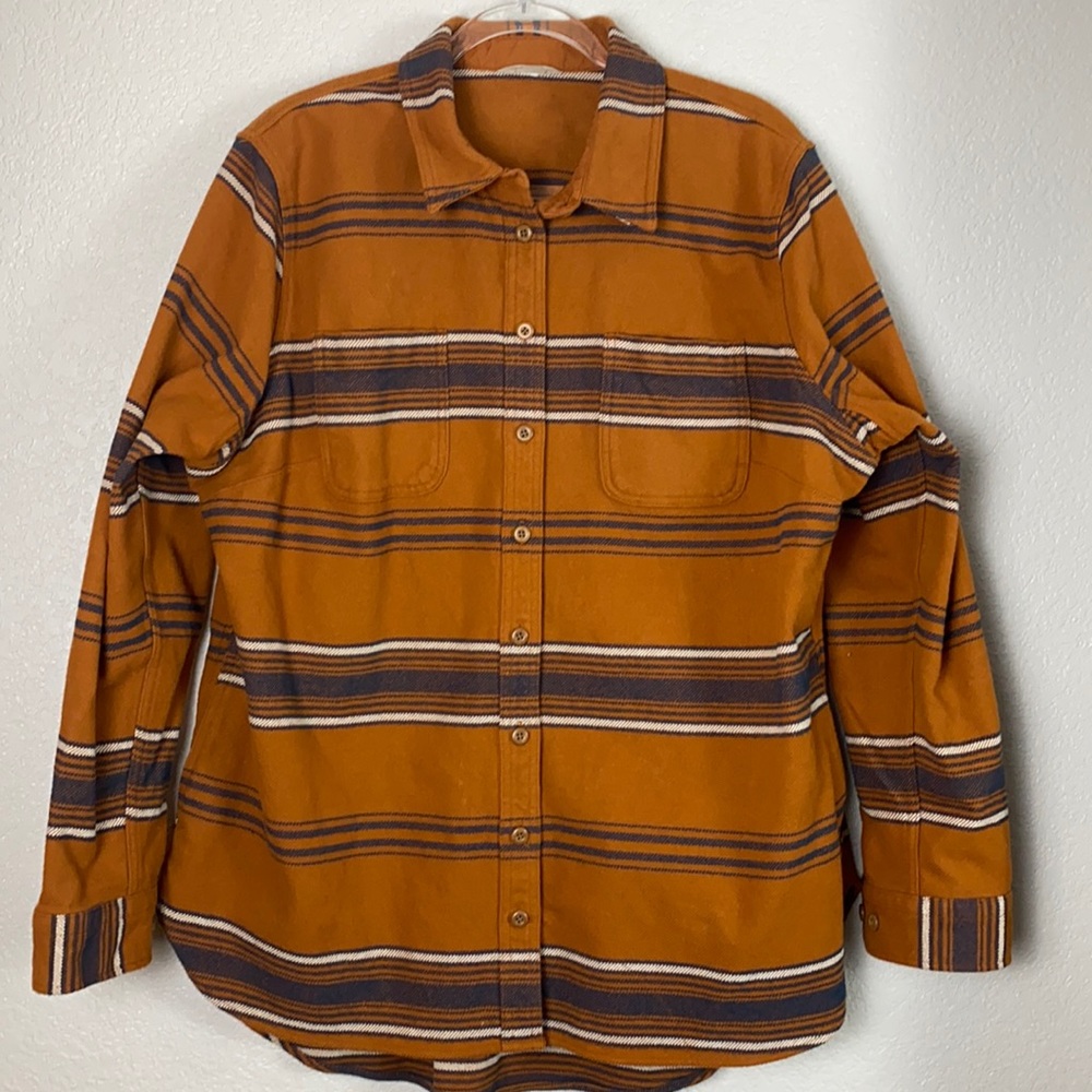 Duluth Pumpkin Orange Blue White Shacket Heavy Weight Flannel XL ?